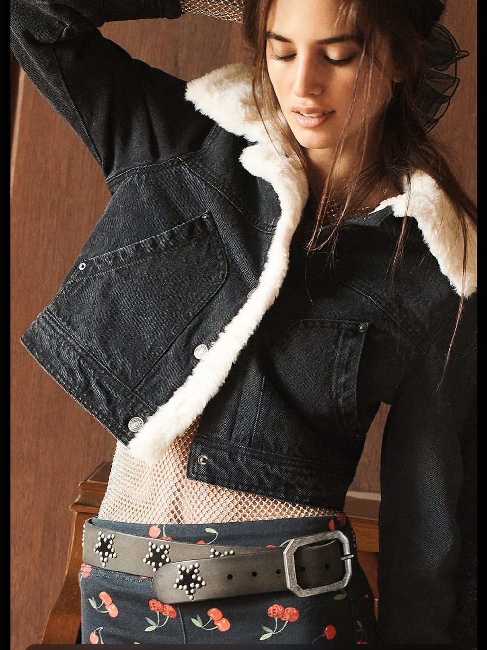 FREE PEOPLE size M/L Leather Starcrossed Studded Belt Midnight Hour Black NEW!